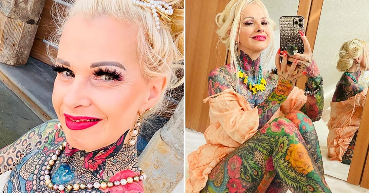 tats4.jpg?resize=412,232 - 56-Year-Old Grandmother Shows Off Her Full-Body Tattoos That Cost $27K And She Describes It As 'Beautiful Meadow Full Of Flowers'