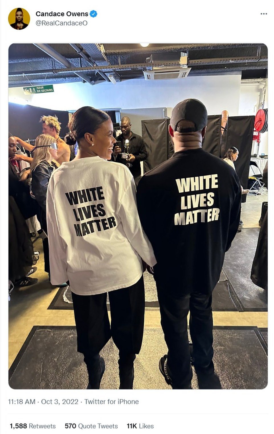 Palling around: Also posing with West was the right-wing commentator Candace Owens, who beamed while wearing a complementary version of the 