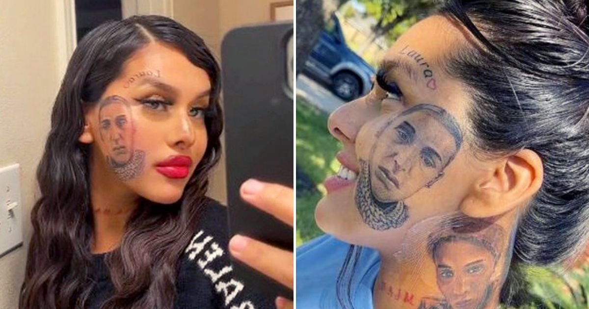 cheek5.jpg?resize=1200,630 - Woman Gets Her Boyfriend's Face TATTOOED On Her Cheek Just After He CHEATED On Her As She Believes They Were The Perfect Family