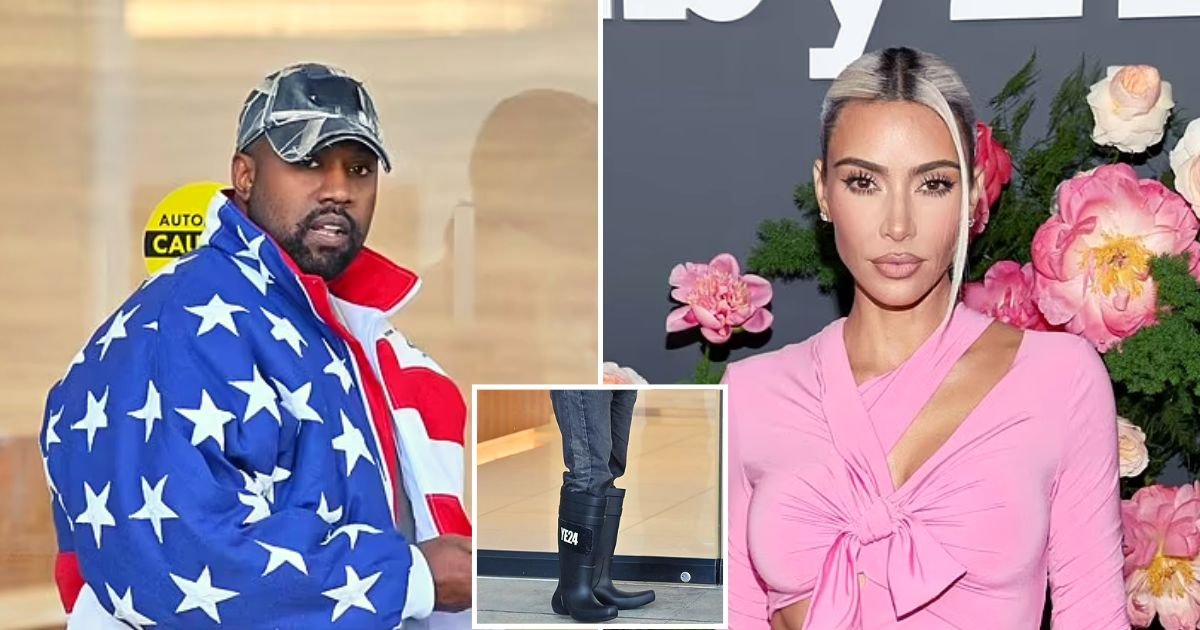 kanye4.jpg?resize=412,275 - JUST IN: Kanye West COVERS Up Balenciaga Logo On His Boots With His Own Sticker After Kim Kardashian Refused To Cut Ties With The Fashion Company