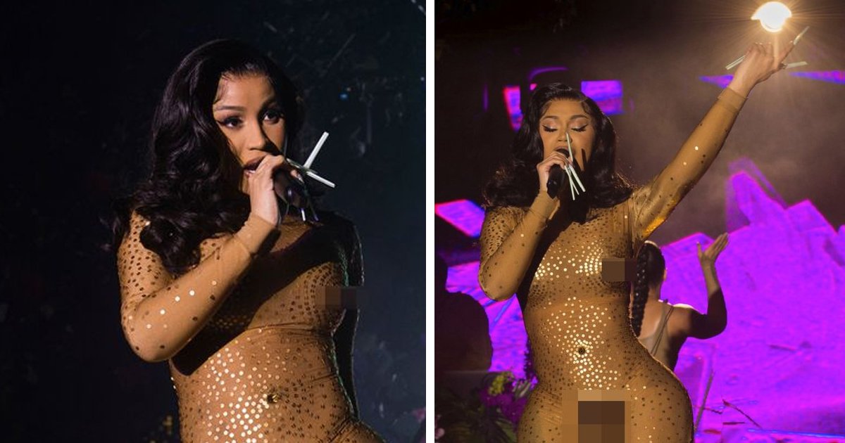 d5.jpg?resize=412,275 - EXCLUSIVE: Cardi B Flaunts Curves In Skintight Bodysuit While Baring Her Cleavage With FAKE 'Pubic Hair'