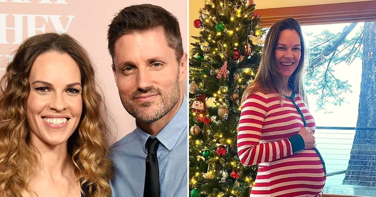 hilary5.jpg?resize=412,275 - JUST IN: Hilary Swank, 48, Cradles 'MIRACLE' Pregnancy Bump As She Looks Festive In A Christmas Red And White Onesie