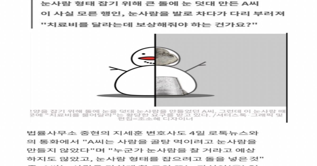 wp 27.png?resize=1200,630 - 돌 넣어놓은 눈사람 발로 차다 다리 부러진 사람이 치료비 달래