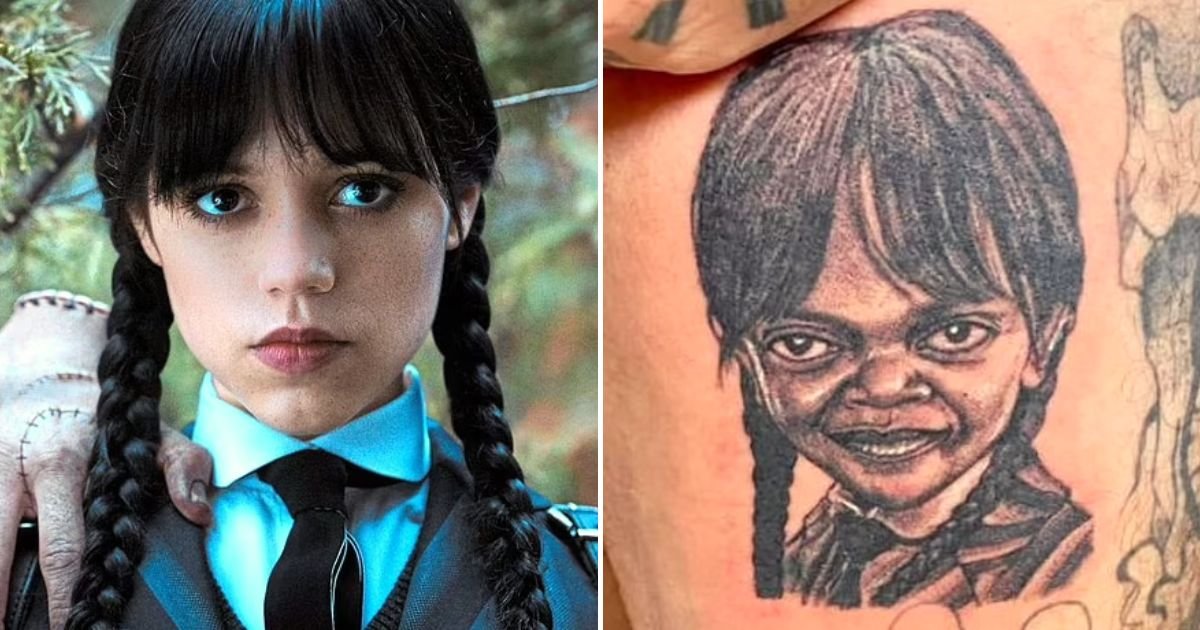 tattoo5.jpg?resize=412,275 - Wednesday Addams Tattoo Fail Goes Viral As People Say It Looks More Like Samuel L. Jackson Than Jenna Ortega