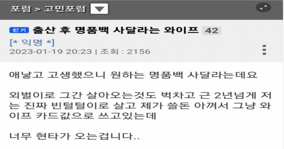 wp 11.png?resize=412,232 - 출산 후 명품백 사달라는 와이프