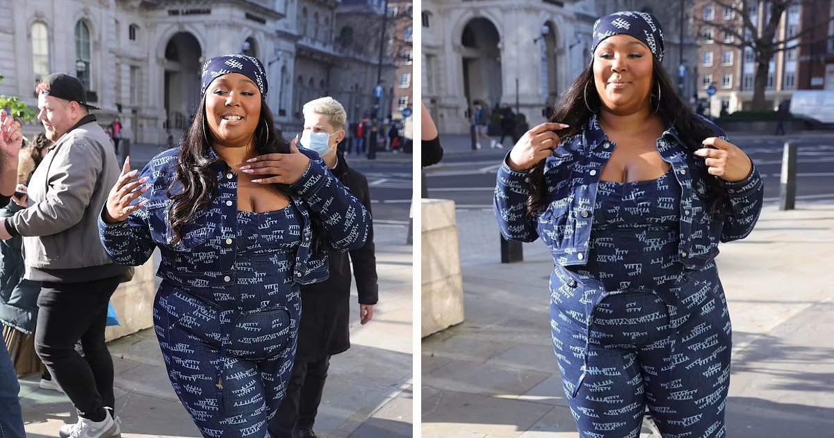 t4 11.png?resize=412,232 - EXCLUSIVE: Lizzo Turns Heads While Stepping Out In A Unique Triple Denim Ensemble From Her OWN Fashion Label