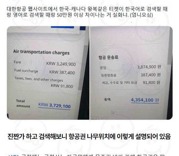 330317409 227875902950053 8551668546120298650 n.jpg?resize=1200,630 - 대한항공 사이트에서 한국어페이지의 항공권금액이 비싼 이유
