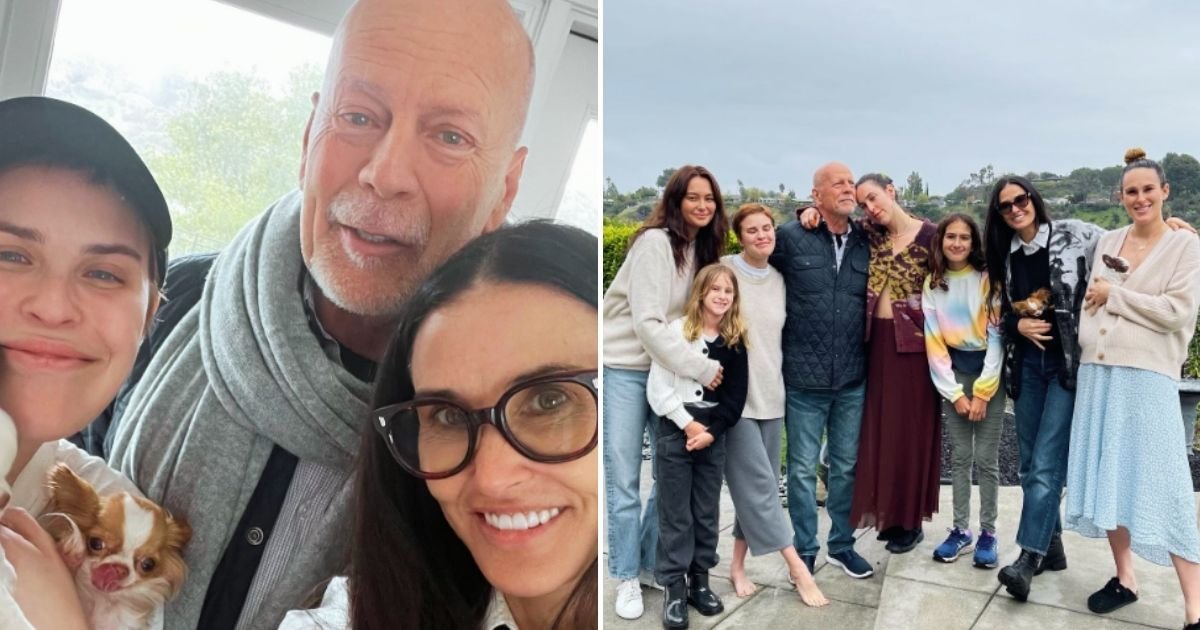 bw5.jpg?resize=1200,630 - JUST IN: Bruce Willis, 68, Poses With Ex-Wife Demi Moore, Wife Emma, And All Of His Children In RARE Family Photo