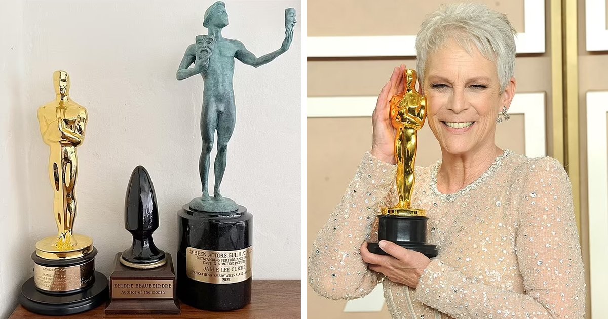 d52.jpg?resize=1200,630 - EXCLUSIVE: Jamie Lee Curtis Places Her Oscar Award Near A Very 'Explicit' Looking Trophy