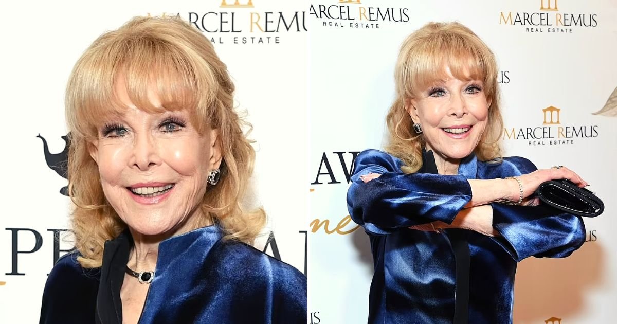 eden4.jpg?resize=1200,630 - JUST IN: Barbara Eden, 91, Proves That Age Is Just A Number As She Walks On The Red Carpet In Silk Navy Blouse And Black Slacks
