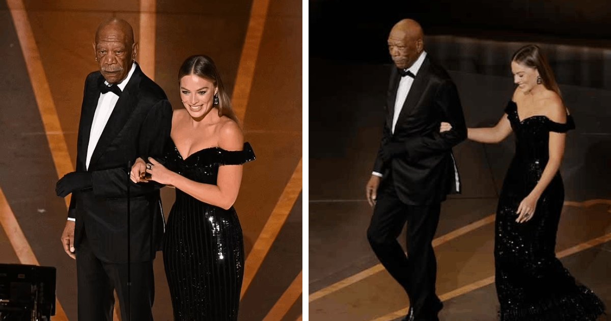 t2 5.png?resize=1200,630 - EXCLUSIVE: Morgan Freeman Leaves Audience Confused After Pictured Wearing 'Satin Glove' While Presenting Award With Margot Robbie At The Oscars