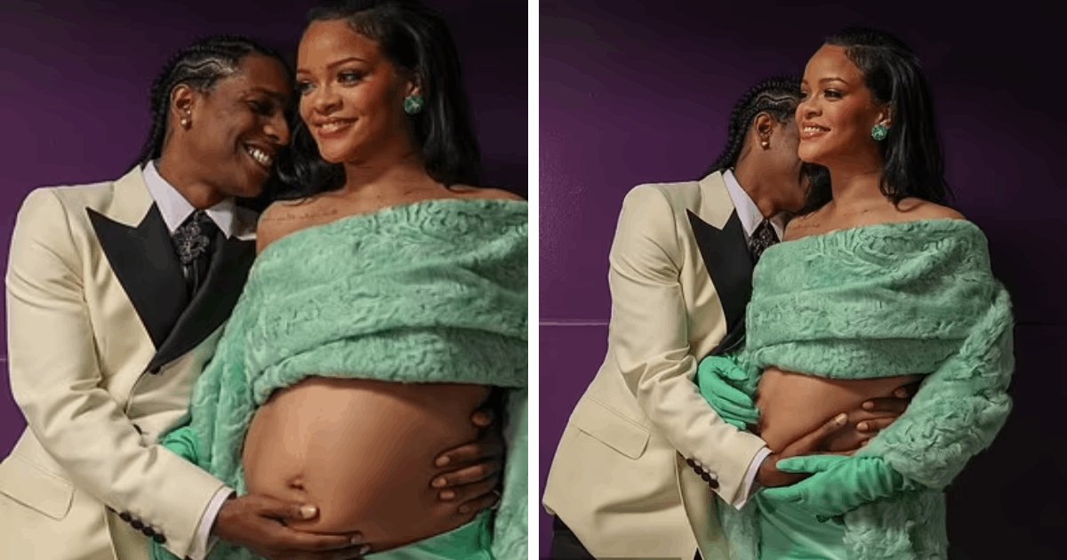 t4 5 1.png?resize=412,232 - EXCLUSIVE: Pregnant Rihanna Puts Her Giant Belly On Display In A Stunning Green Shawl Attire After Her 'Triumphant Performance At The Oscars'