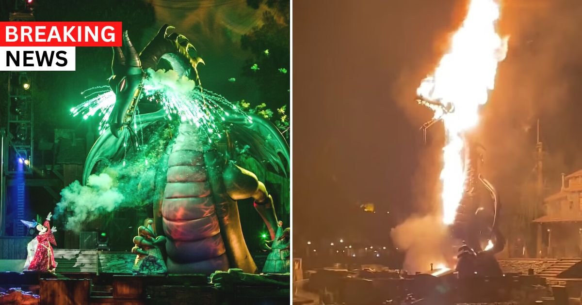 breaking 91.jpg?resize=1200,630 - BREAKING: Terrifying Moment Disneyland Dragon Bursts Into Flames During A Show