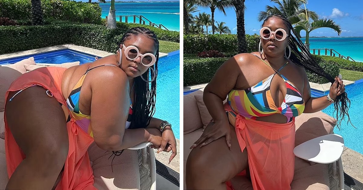 d166.jpg?resize=412,275 - EXCLUSIVE: Lizzo Turns Up The Heat And Stuns In A Multi-Colored One-Piece Swimsuit With A Sheer Coral Sarong