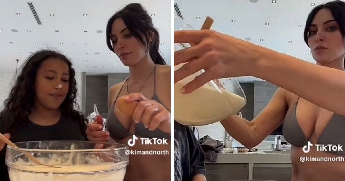 d61.jpg?resize=412,275 - JUST IN: Kim Kardashian BLASTED By Netizens For Wearing 'Plunging String Bikini' To Help Daughter North Bake 'Easter Cakes'