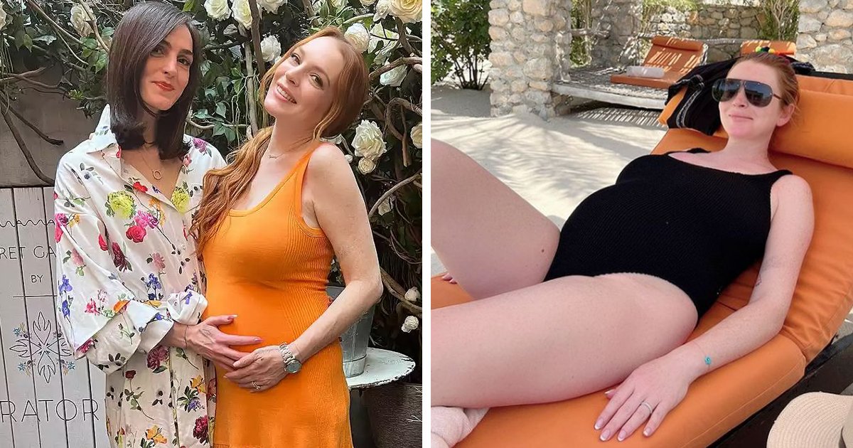 d127 2.jpg?resize=1200,630 - JUST IN: Pregnant Lindsay Lohan Flaunts Her Giant Baby Bump While Lounging Underneath The Sun