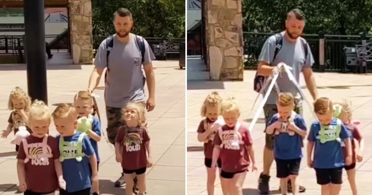 leash5.jpg?resize=1200,630 - Dad, 31, Sparks A Furious Debate After Using A Leash To Take His 5-Year-Old Quintuplets On A Walk