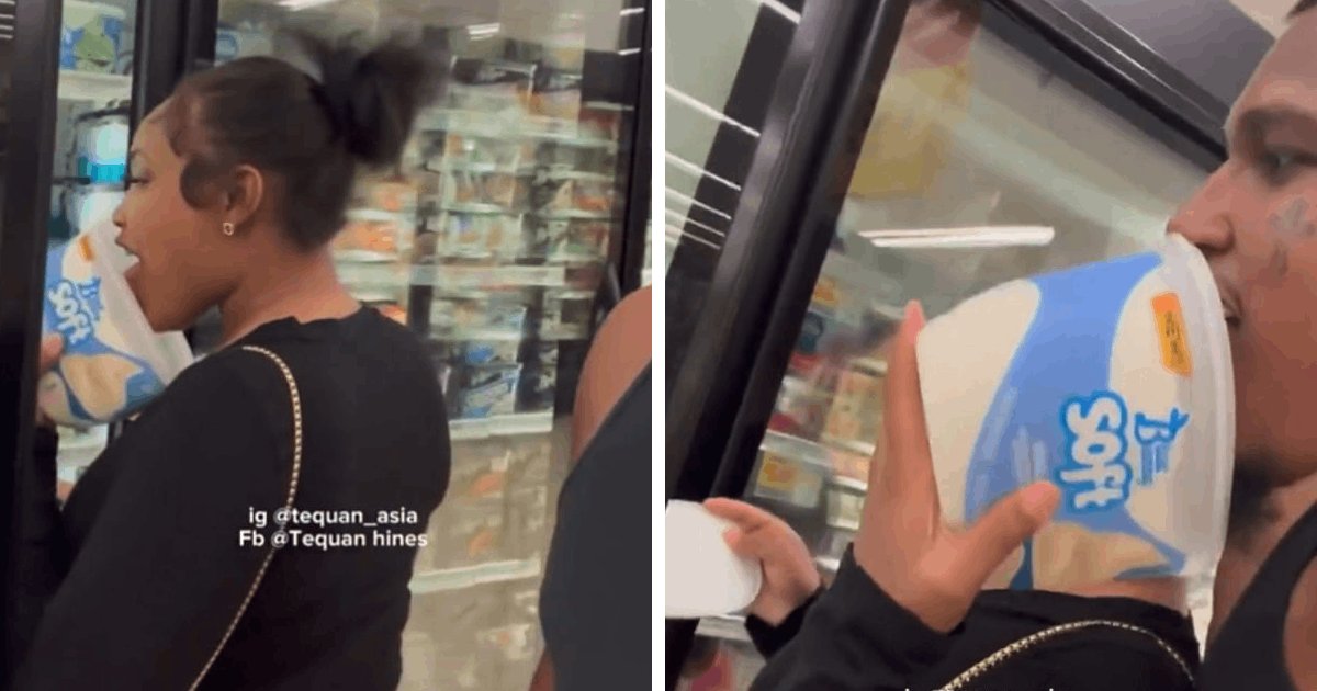 t7 27.png?resize=1200,630 - Twitter Users Rage As Couple Seen LICKING Ice Cream Tub Before Putting It Back Into Supermarket's Freezer