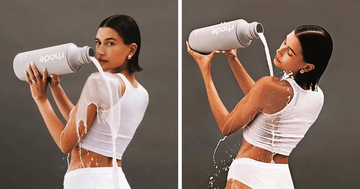 t4 2.png?resize=1200,630 - EXCLUSIVE: Hailey Bieber Sends Temperatures SOARING In Skimpy Attire While Pouring MILK On Her Body