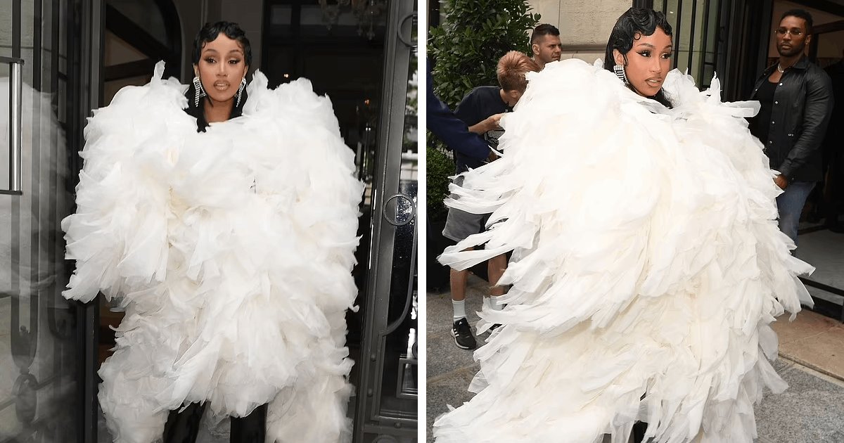 t3 7 1.png?resize=412,275 - EXCLUSIVE: Cardi B Turns Heads At Paris Fashion Week In Balenciaga's DRAMATIC White Ruffle Cape Attire