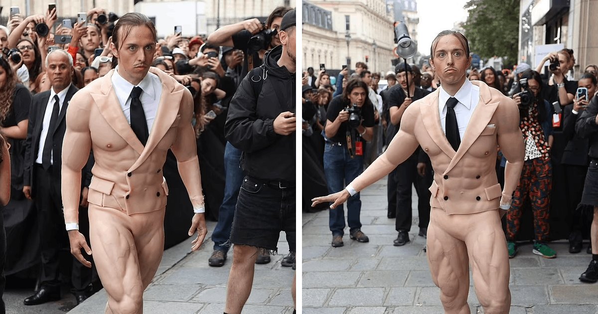 t4 9.png?resize=1200,630 - BREAKING: Man Turns Up To Paris Fashion Week In BIZARRE Clothing-Free Bodysuit
