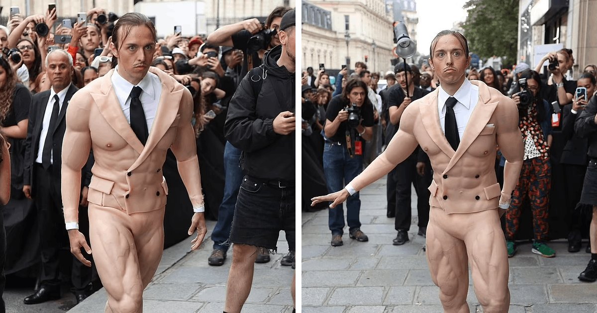 t4 9.png?resize=412,275 - BREAKING: Man Turns Up To Paris Fashion Week In BIZARRE Clothing-Free Bodysuit