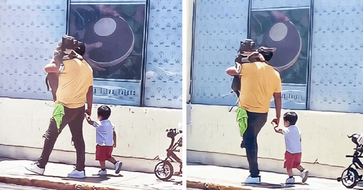 t6 6.png?resize=1200,630 - Netizens PRAISE Dad For Carrying His GIANT Dog Instead Of His Little Son While Walking The Streets
