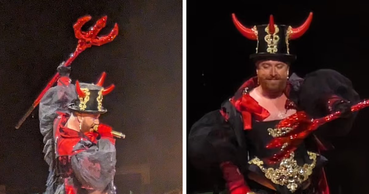 t7 1 3.png?resize=1200,630 - BREAKING: Sam Smith Wears HORNS With Red PITCHFORK Before Slipping Into Golden Corset For US Music Tour