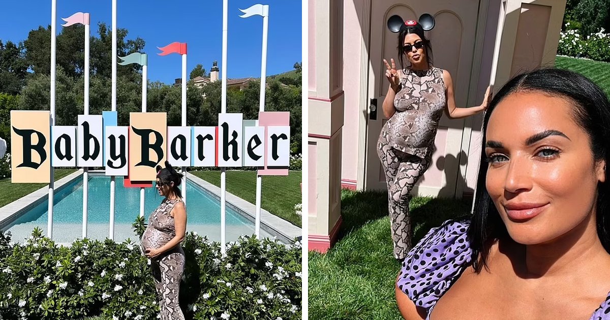 d124.jpg?resize=412,275 - BREAKING: Kourtney Kardashian Displays Giant Bump In Skintight Catsuit At Her Disney-Themed Baby Shower