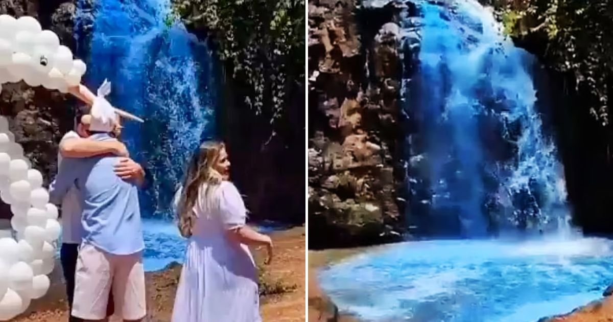 falls4.jpg?resize=1200,630 - Couple Sparks OUTRAGE After They Dyed A Stunning 60ft Waterfall Blue For A Big Gender Reveal Stunt During Their 50-People Party