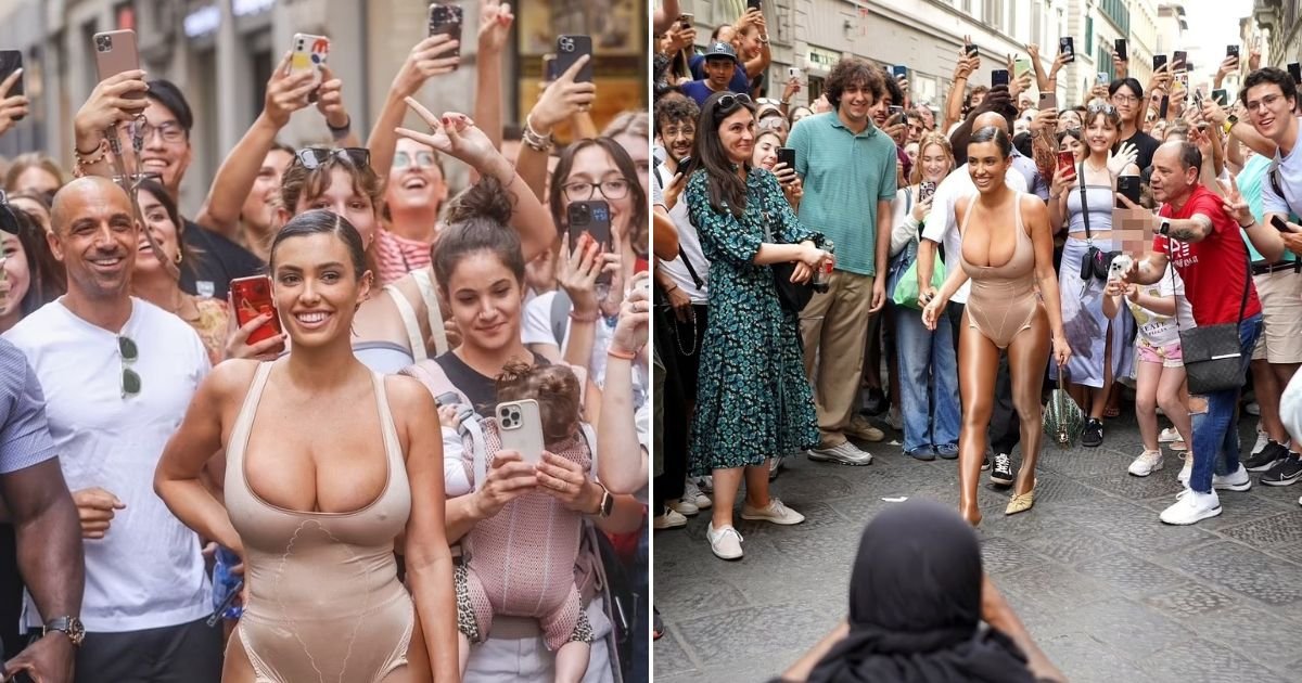 untitled design 2023 09 22t093632 904.jpg?resize=1200,630 - Kanye West’s Wife Bianca Censori Is All Smiles As She Poses With Excited Locals In Italy