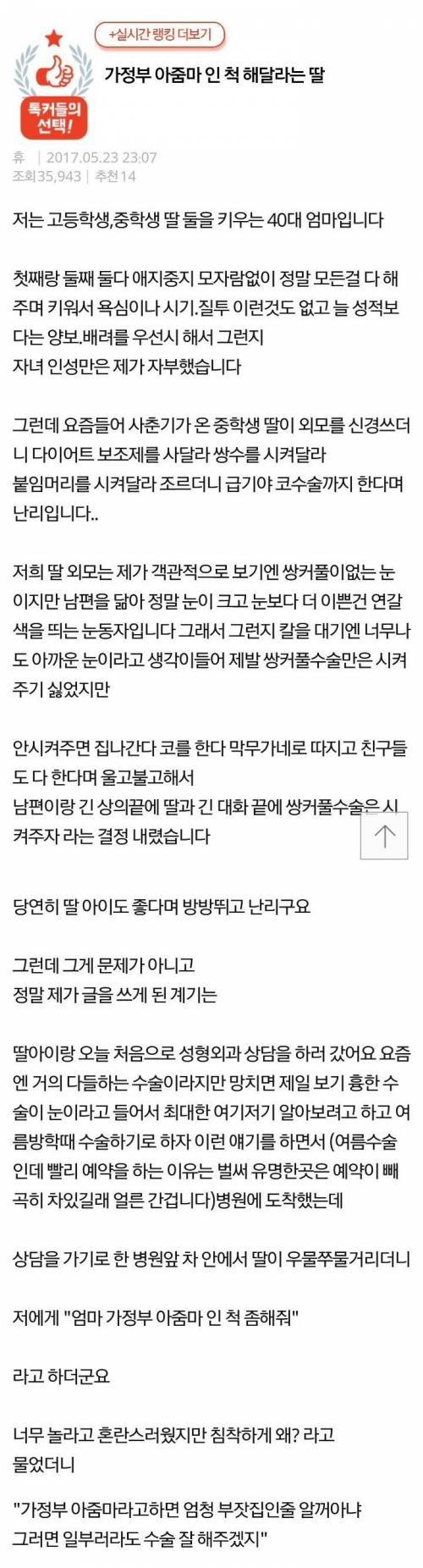 가정부 아줌마인 척 해 달라는 딸