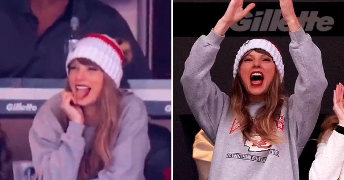 swift4.jpg?resize=1200,630 - JUST IN: Taylor Swift, 34, Sticks Her Tongue Out On The Big Screen As She Watches Boyfriend Travis Kelce And The Chiefs
