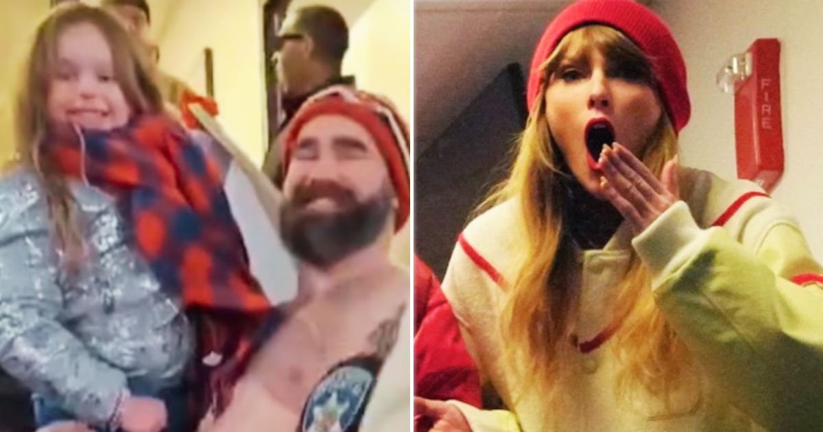 jason4.jpg?resize=1200,630 - JUST IN: Travis Kelce's Brother, Jason Kelce, Holds Little Girl Up High So She Can Meet Taylor Swift After Ripping Off His Shirt And Drinking Beer With Fans