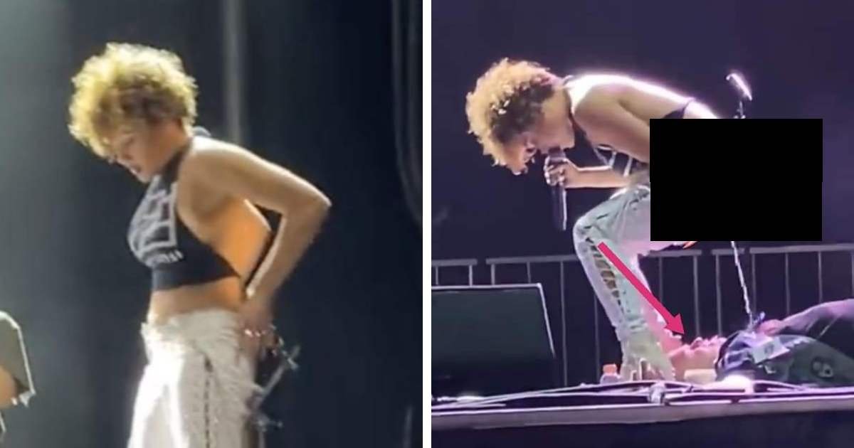 m1 4.jpeg?resize=412,275 - BREAKING: "That's Disgusting & Disrespectful!"- Rock Star Sophia Urista Squats & URINATES In Male Fan's Face During Live Show