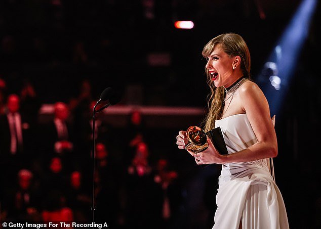 Taylor Swift failed to mention her boyfriend Travis Kelce in her Grammys acceptance speech on Sunday evening
