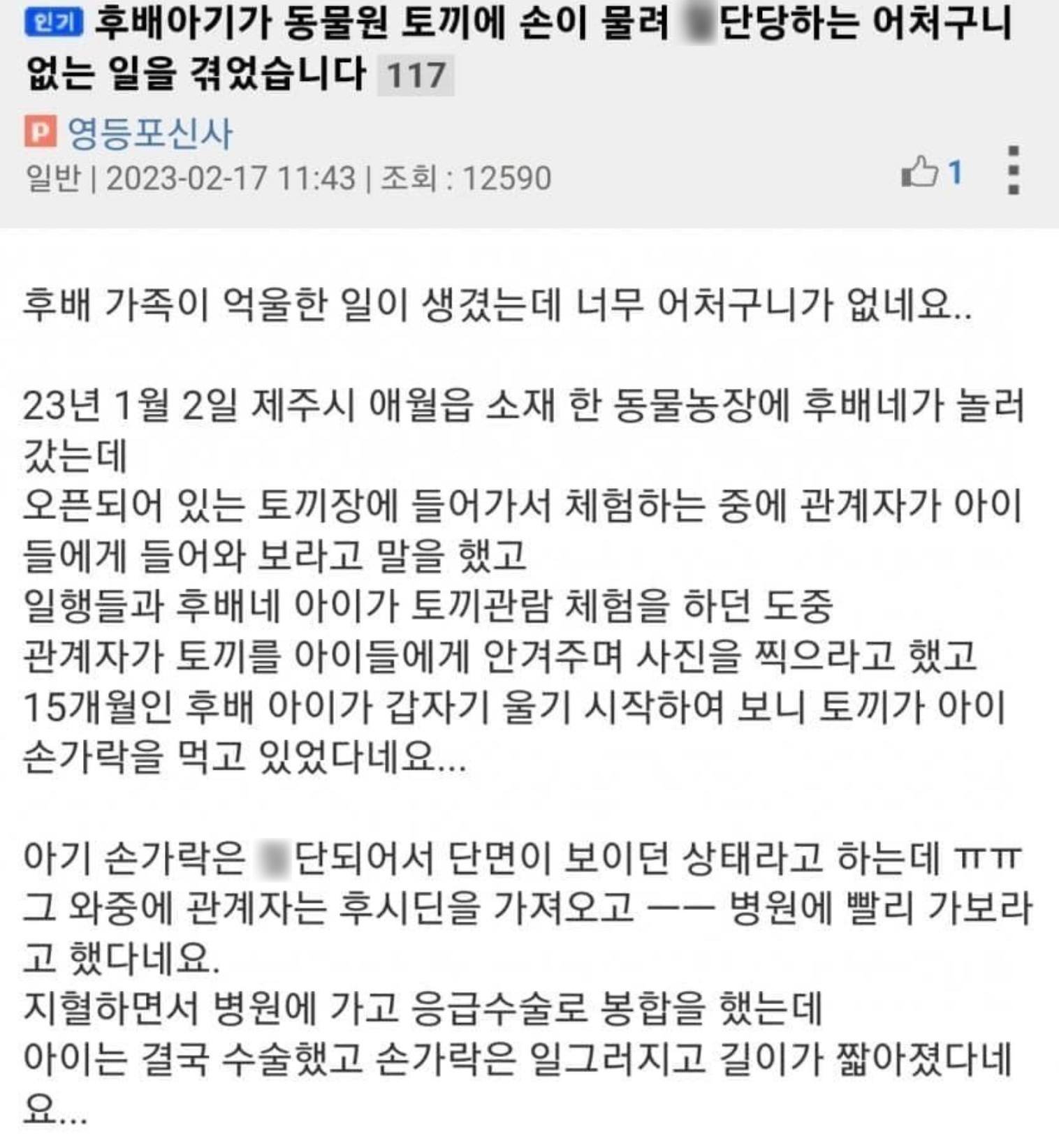 21 1.jpeg?resize=412,232 - 후배 아기가 동물원 토끼에 손이 물려 X단 당했습니다