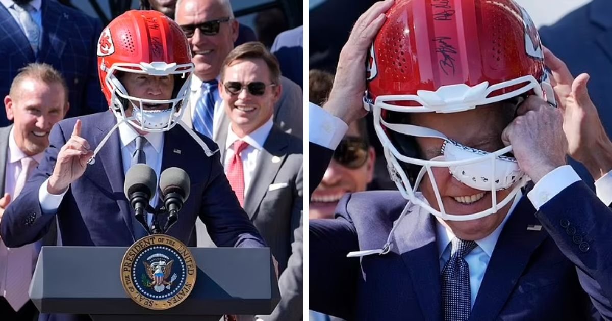 copy of articles thumbnail 1200 x 630 2 5.jpg?resize=1200,630 - 'Where's Taylor Swift?'- Helment Wearing President Biden Snatches Mic From Travis Kelce Amid Jokes Of Banning Him