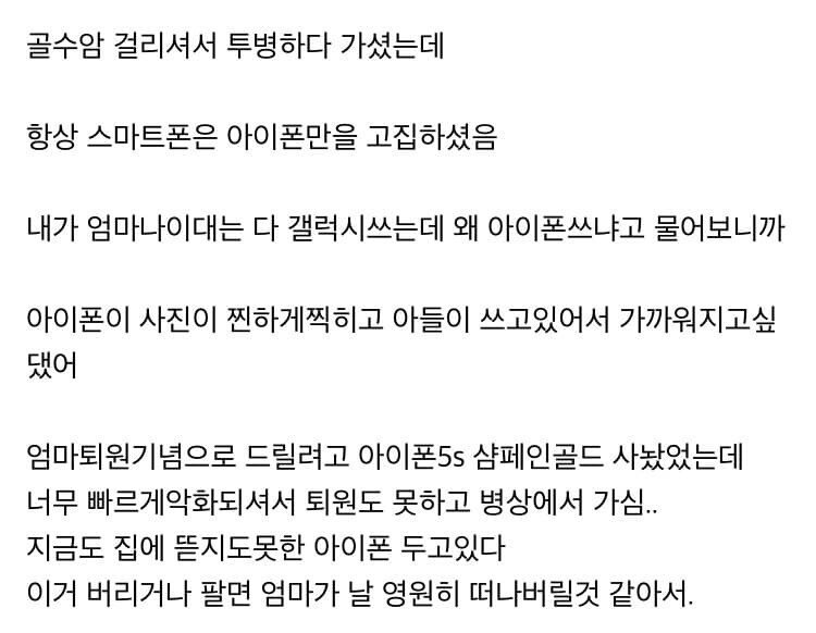 아이폰 볼때마다 돌아가신 엄마 생각나..jpg