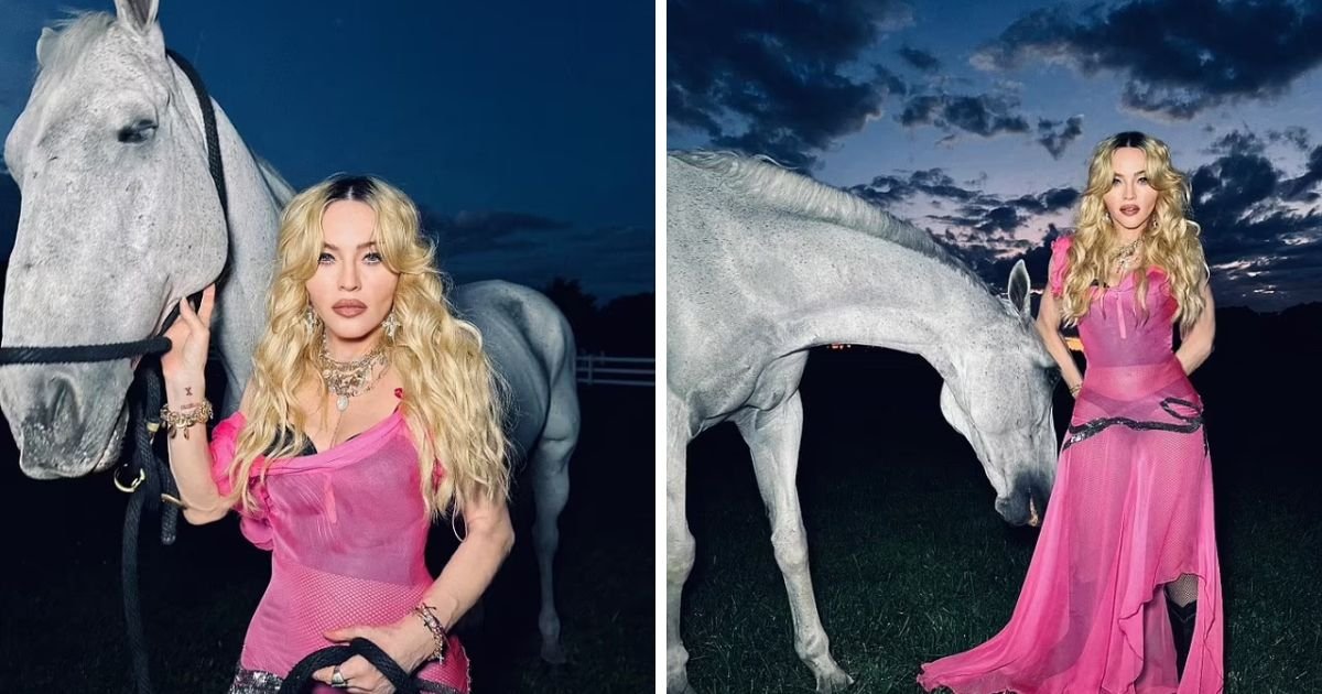 copy of articles thumbnail 1200 x 630 7 3.jpg?resize=1200,630 - ‘So Cringe!’- Madonna Fans Blast Star For Flashing Bum In Fishnets While Posing Intimately Using Horse