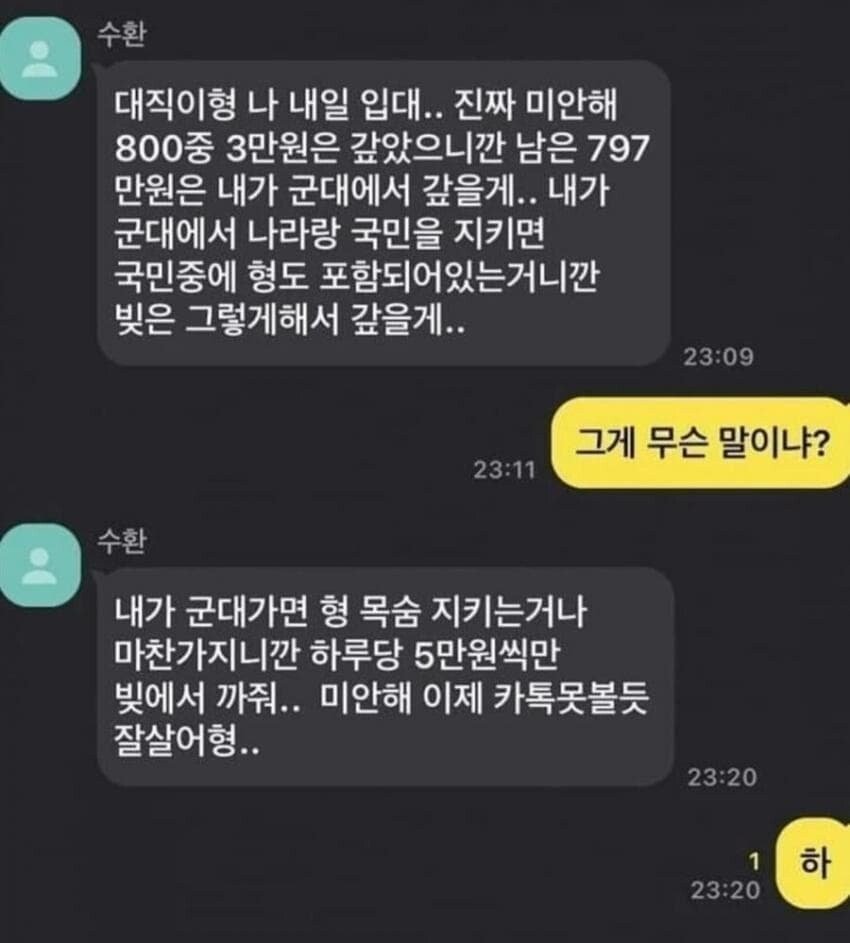 형 목숨 매일 5만원에 지켜줄게