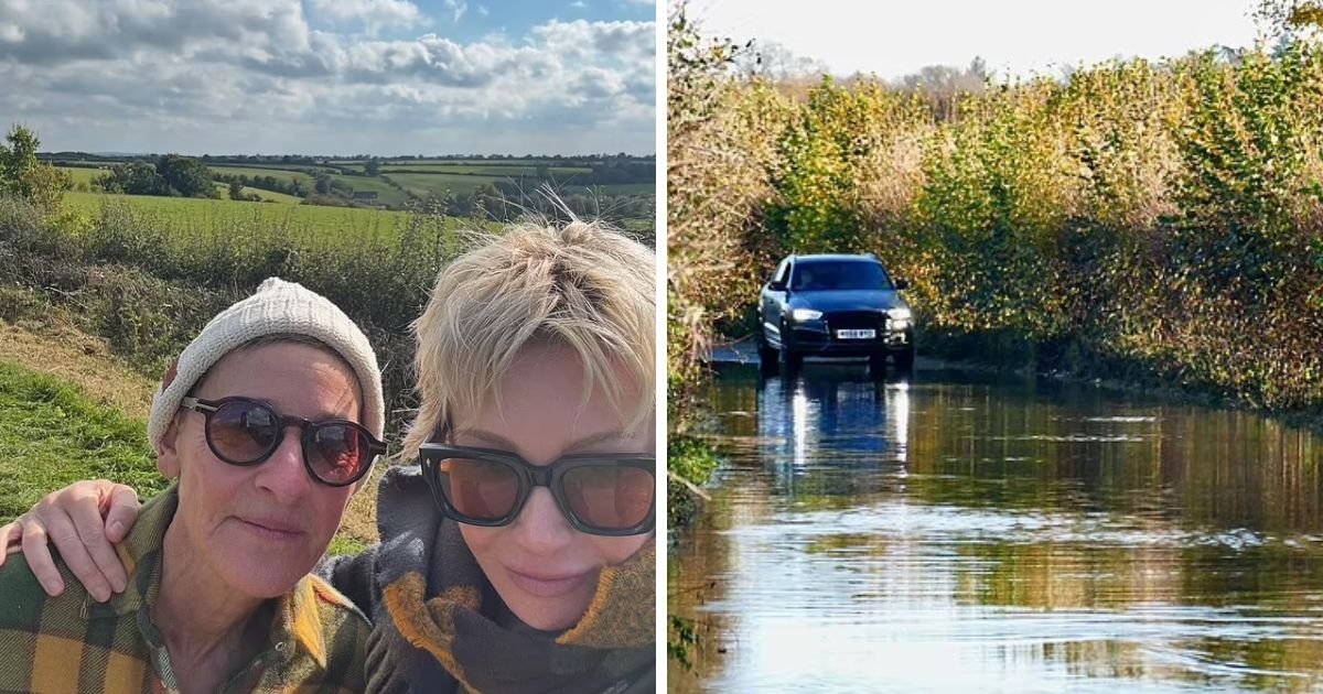 copy of articles thumbnail 1200 x 630 13.jpg?resize=1200,630 - Ellen DeGeneres & Portia de Rossi Pose In Countryside After Multimillion-Pound Home DROWNS In Floods