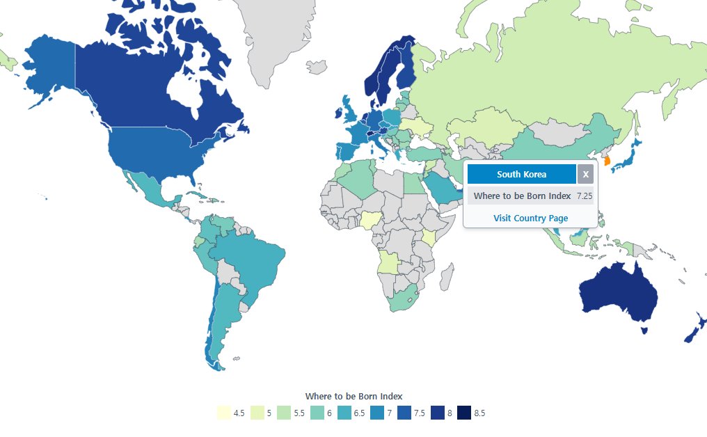의외의외 느그나라 의외로 높은 것 - 유머 채널 000.png 한국의 " 어디서 태어나고 싶니(Where to be born) 지수"
