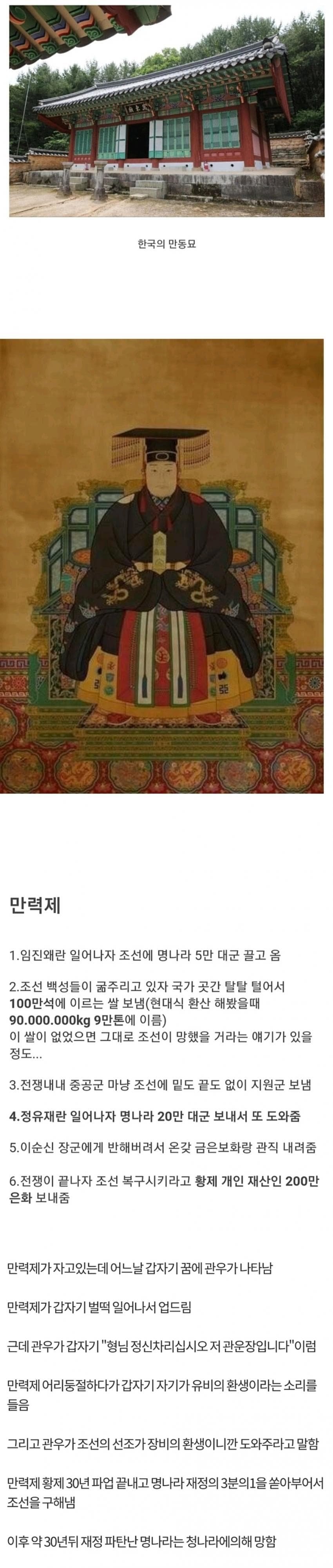 중국왕인데 한국에서 몇백년째 대대로 모시고있음