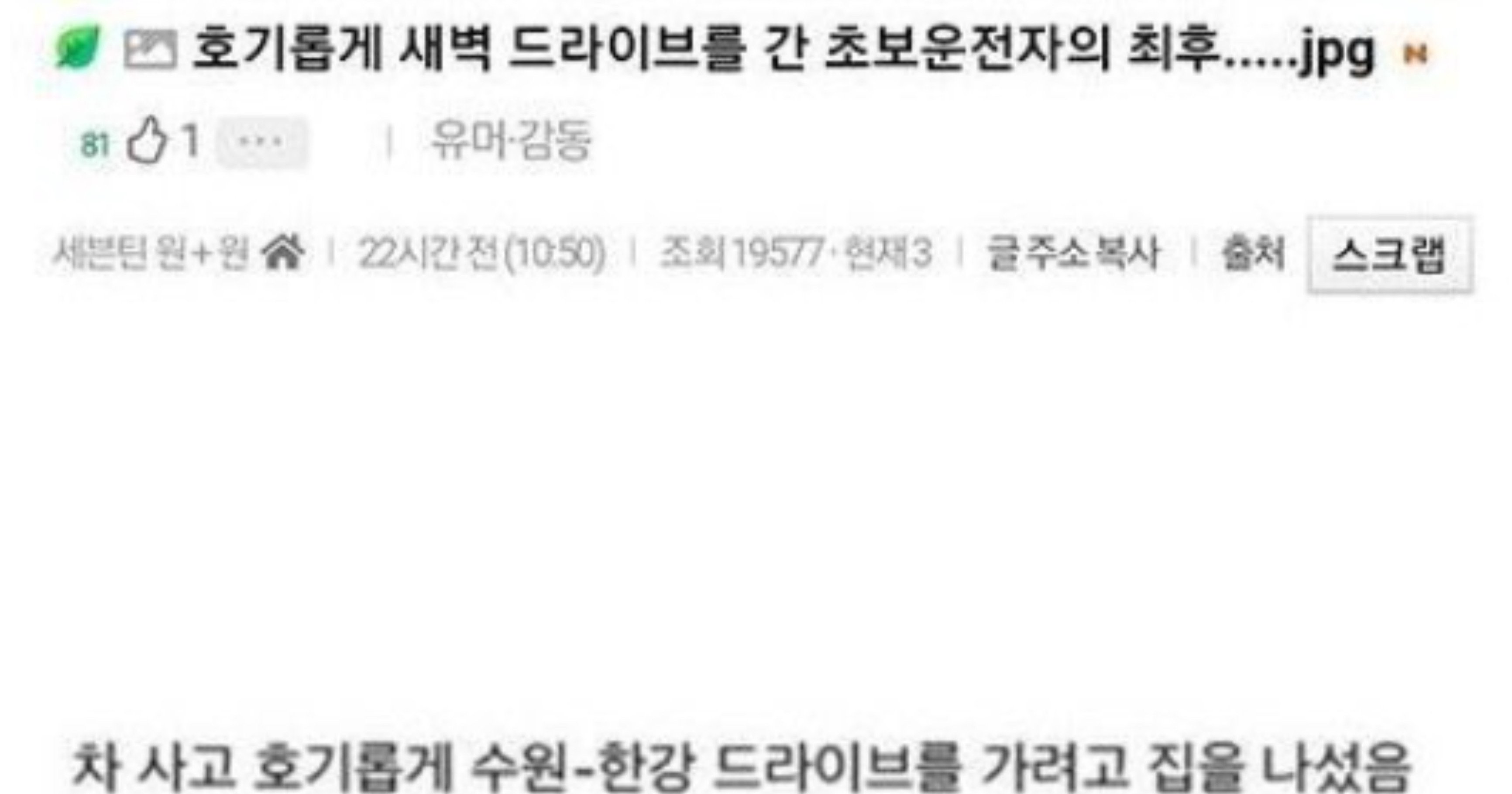 1e26dcca a63d 439b a8df 1ae5be62f37e.jpeg?resize=412,232 - 새벽 드라이브를 간 초보 여성 운전자의 최후..
