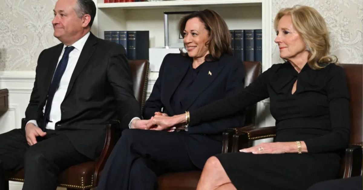 copy of articles thumbnail 1200 x 630 4 20.jpg?resize=412,275 - Jill Biden Grabs Doug Emhoff’s Hand Over Kamala Harris in Odd Moment During Biden's Last Speech 2 years After Awkward Kiss