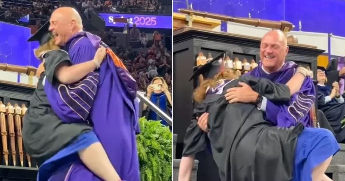 copy of articles thumbnail 1200 x 630 32 2.jpg?resize=574,582 - College President Knocked Down By Graduating Daughter in Adorable Video: ‘It Was Pure Joy’